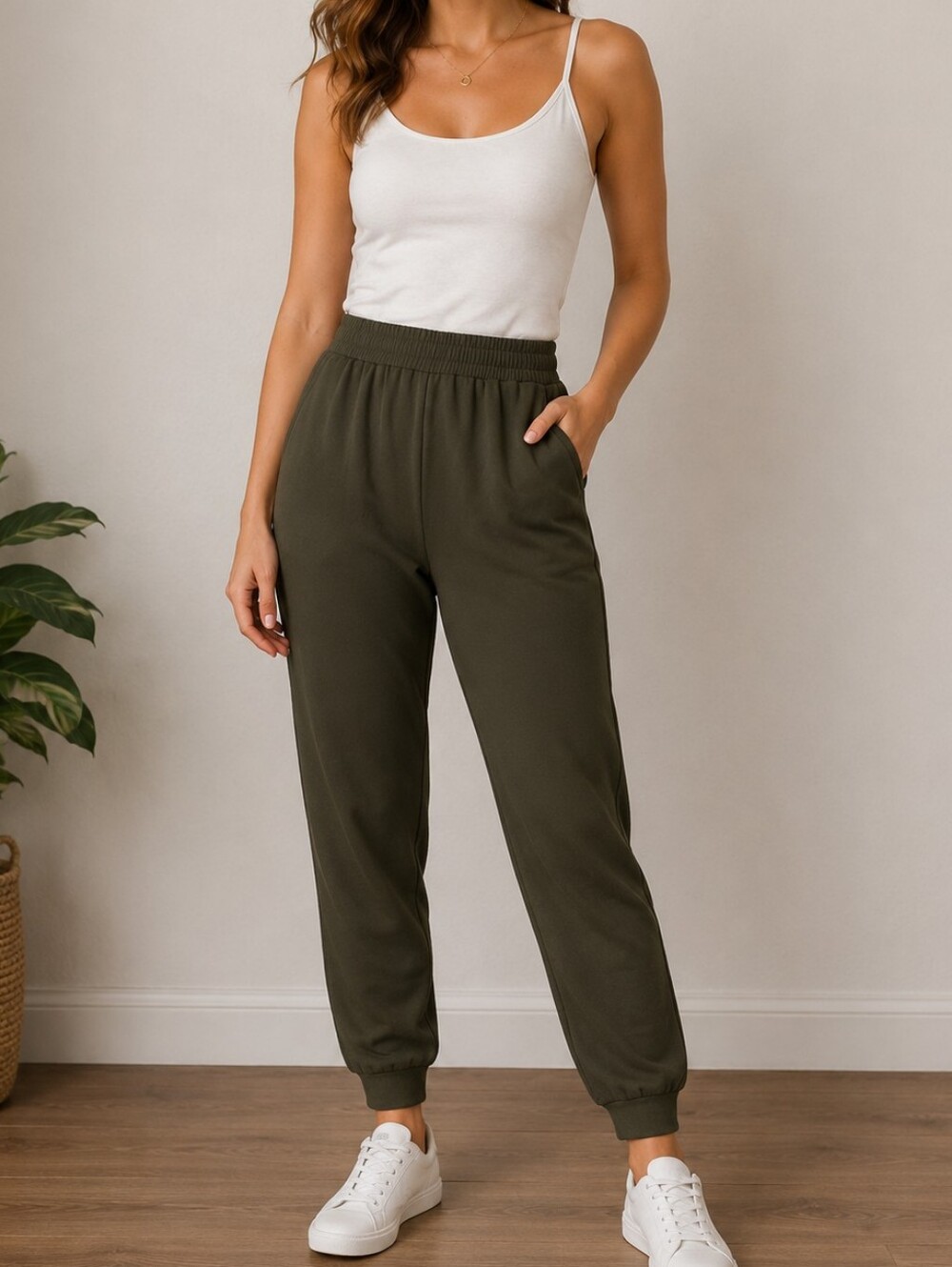 SHOSHO Olive Green High Waist Pocket Joggers